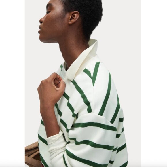 Marks & Spencer Women's Cotton Rich Striped Sweatshirt Long Sleeve Top Green - Picture 7 of 8